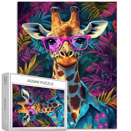 Puzzle Giraffe im Hawaii-Hemd, 1000 Teile für Erwachsene, tropische Pflanzen, Hintergrundkunst-Puzzle, herausfordernde Familienaktivitäten, buntes Bastelpuzzle für Heimdekoration, Geschenke, 50 x 70 Puzzle Giraffe im Hawaii-Hemd, 1000 Teile für Erwachsene, tropische Pflanzen, Hintergrundkunst-Puzzle, herausfordernde Familienaktivitäten, buntes Bastelpuzzle für Heimdekoration, Geschenke, 50 x 70 von Generic