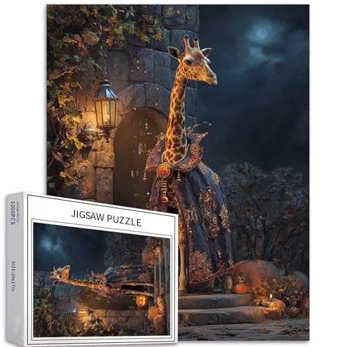 Puzzle Giraffe im Mondlicht, 1000 Teile für Erwachsene, Jack-o'-Laternen-Szene, Kunst-Puzzle, bunt, DIY-Puzzles für Heimdekoration, Geschenke, Familienpuzzle, perfekt für Spielabende, 50 x 70 cm von Generic