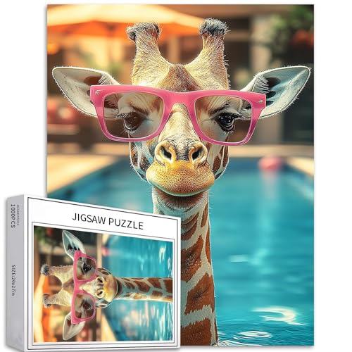 Puzzle Giraffe im Pool, 1000 Teile für Erwachsene, rosa Brille, Kunst-Puzzle, herausfordernde Familienaktivitäten, buntes Bastelpuzzle für Heimdekoration, Geschenke, 50 x 70 cm Puzzle Giraffe im Pool, 1000 Teile für Erwachsene, rosa Brille, Kunst-Puzzle, herausfordernde Familienaktivitäten, buntes Bastelpuzzle für Heimdekoration, Geschenke, 50 x 70 cm von Generic