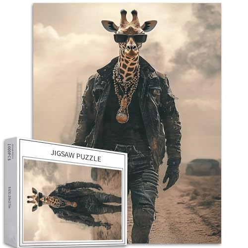Puzzle Giraffe in Jacke, 1000 Teile für Erwachsene, Wüstenszene, Kunst-Puzzle, herausfordernde Familienaktivitäten, buntes Bastelpuzzle für Heimdekoration, Geschenke, 50 x 70 cm Puzzle Giraffe in Jacke, 1000 Teile für Erwachsene, Wüstenszene, Kunst-Puzzle, herausfordernde Familienaktivitäten, buntes Bastelpuzzle für Heimdekoration, Geschenke, 50 x 70 cm von Generic