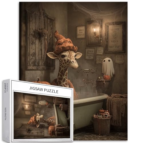 Puzzle Giraffe in der Badewanne, 1000 Teile für Erwachsene, Fantasie-Badezimmer-Kunst-Puzzle, bunt, DIY-Puzzle, Heimdekoration, Geschenke, Familienpuzzle, perfekt für Spieleabende, 50 x 70 cm von Generic