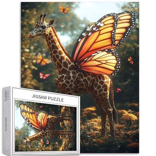 Puzzle Giraffe mit Schmetterlingsflügeln, 1000 Teile für Erwachsene, Märchenstil, Kunst-Puzzle, bunt, DIY-Puzzle, Heimdekoration, Geschenke, Familienpuzzle, perfekt für Spieleabende, 70 x 50 cm Puzzle Giraffe mit Schmetterlingsflügeln, 1000 Teile für Erwachsene, Märchenstil, Kunst-Puzzle, bunt, DIY-Puzzle, Heimdekoration, Geschenke, Familienpuzzle, perfekt für Spieleabende, 70 x 50 cm von Generic