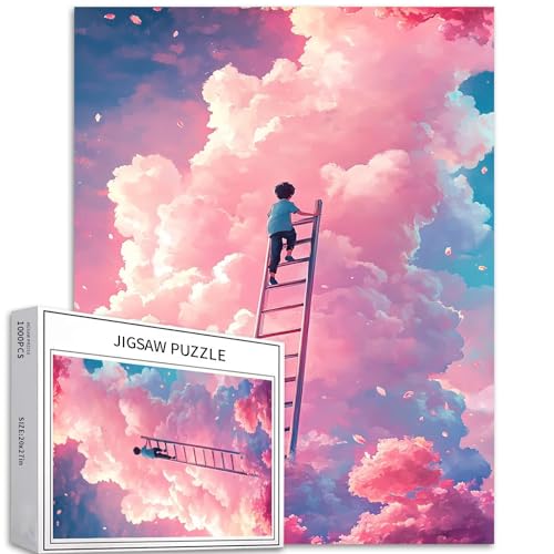 Puzzle Junge auf der Traumleiter, 1000 Teile für Erwachsene, rosa Himmel, Kunst-Puzzle, bunt, DIY-Puzzles für Heimdekoration, Geschenke, Familienpuzzle, perfekt für Spieleabende, 50 x 70 cm Puzzle Junge auf der Traumleiter, 1000 Teile für Erwachsene, rosa Himmel, Kunst-Puzzle, bunt, DIY-Puzzles für Heimdekoration, Geschenke, Familienpuzzle, perfekt für Spieleabende, 50 x 70 cm von Generic