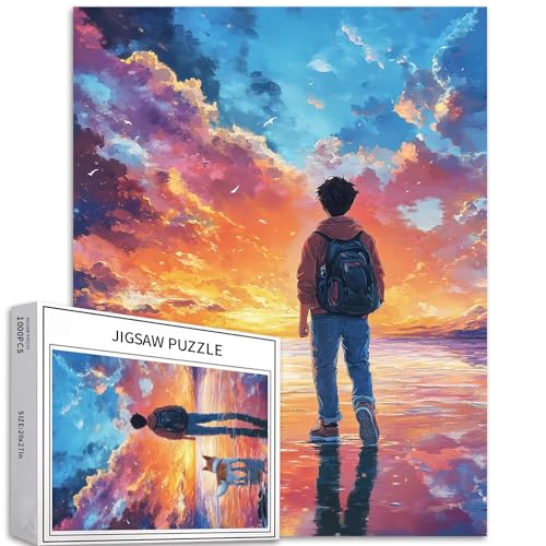 Puzzle Junge und Hund am Strand, 1000 Teile für Erwachsene, Strand, Sonnenuntergang, Hintergrund, Kunst-Puzzle, bunt, DIY-Puzzles für Heimdekoration, Geschenke, Familienpuzzle, perfekt für Spielabende von Generic