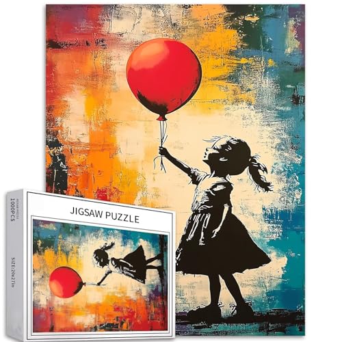 Puzzle Mädchen mit Ballon, 1000 Teile für Erwachsene, Graffiti-Kunst, Banksy-Stil, bunte DIY-Puzzles für Heimdekoration, Geschenke, Familienpuzzle, perfekt für Spieleabende, 50,8 x 68,9 cm Puzzle Mädchen mit Ballon, 1000 Teile für Erwachsene, Graffiti-Kunst, Banksy-Stil, bunte DIY-Puzzles für Heimdekoration, Geschenke, Familienpuzzle, perfekt für Spieleabende, 50,8 x 68,9 cm von Generic