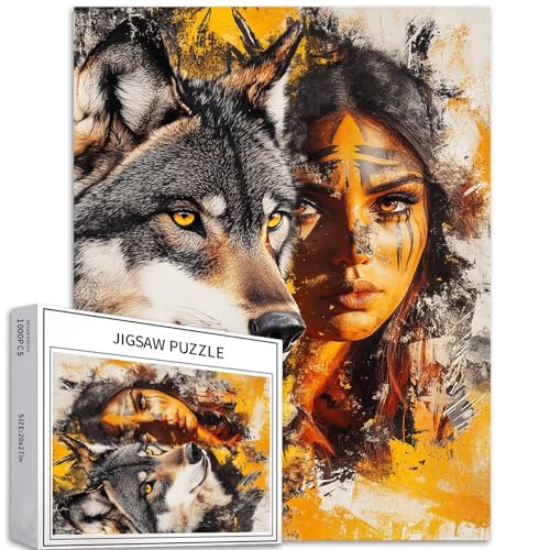 Puzzle Mädchen und Wolf, 1000-teiliges Puzzle für Erwachsene, Graffiti-Stil, Kunst-Puzzle, bunt, DIY-Puzzles für Heimdekoration, Geschenke, Familienpuzzle, perfekt für Spieleabende, 50 x 70 cm Puzzle Mädchen und Wolf, 1000-teiliges Puzzle für Erwachsene, Graffiti-Stil, Kunst-Puzzle, bunt, DIY-Puzzles für Heimdekoration, Geschenke, Familienpuzzle, perfekt für Spieleabende, 50 x 70 cm von Generic