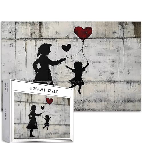 Puzzle Mutter und Kind, 1000 Teile für Erwachsene, herzförmiger Ballon, Banksy-Stil, Puzzle, herausfordernde Familienaktivitäten, buntes Bastelpuzzle für Heimdekoration, Geschenke, 68 x 50 cm Puzzle Mutter und Kind, 1000 Teile für Erwachsene, herzförmiger Ballon, Banksy-Stil, Puzzle, herausfordernde Familienaktivitäten, buntes Bastelpuzzle für Heimdekoration, Geschenke, 68 x 50 cm von Generic