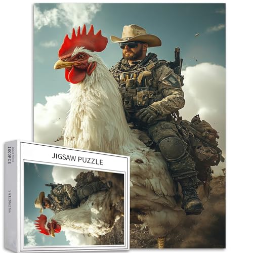 Puzzle Soldaten Reiten Weißes Riesenhuhn 1000 Teile Puzzle für Erwachsene Nachkriegsszene Kunst Puzzle Bunte DIY Puzzles für Heimdekoration, Geschenke, Familienpuzzle, perfekt für Spielabende, 50 × 70 Puzzle Soldaten Reiten Weißes Riesenhuhn 1000 Teile Puzzle für Erwachsene Nachkriegsszene Kunst Puzzle Bunte DIY Puzzles für Heimdekoration, Geschenke, Familienpuzzle, perfekt für Spielabende, 50 × 70 von Generic