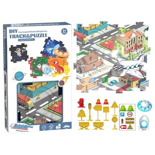 Puzzle-Spielset mit Rennstrecke für Auto, Puzzle-Spielset für Auto, Vorschulrätselspuren mit Fahrzeugen, gleitendes Elektroauto für Vorschulen und Gleiten zur Verbesserung des von Generic