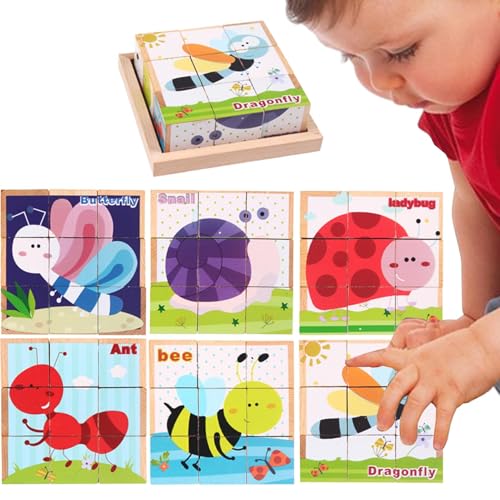 Puzzle Würfel aus Holz für Kleinkinder, Holzklötze für Kinder, Holzwürfel mit 6 Motiven, Puzzle-Bauwürfel, interaktives Lernspielzeug für Mädchen und Puzzle Würfel aus Holz für Kleinkinder, Holzklötze für Kinder, Holzwürfel mit 6 Motiven, Puzzle-Bauwürfel, interaktives Lernspielzeug für Mädchen und von Generic