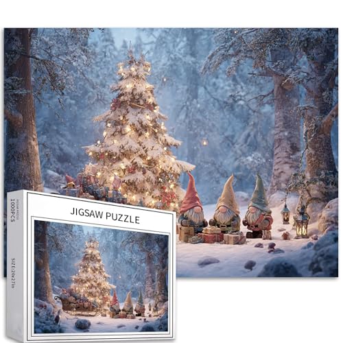 Puzzle Zwerge unter dem Weihnachtsbaum, 1000 Teile für Erwachsene, warme Szene, Kunst-Puzzle, herausfordernde Familienaktivitäten, buntes Bastelpuzzle für Heimdekoration, Geschenke, 68 x 50 cm Puzzle Zwerge unter dem Weihnachtsbaum, 1000 Teile für Erwachsene, warme Szene, Kunst-Puzzle, herausfordernde Familienaktivitäten, buntes Bastelpuzzle für Heimdekoration, Geschenke, 68 x 50 cm von Generic