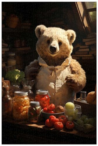 Puzzle für Erwachsene, 1000 Teile, aus Holz, für Bär kocht Küche mit Töpfen und Pfannen und Buntem Gemüse, verspielte Szene. (C ; 1000) von Generic