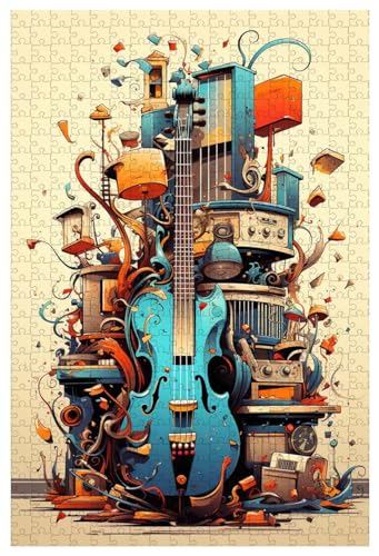 Puzzle für Erwachsene, 1000 Teile, aus Holz, für Cartoon-Musikinstrumente – Gitarre (B ; 500) von Generic