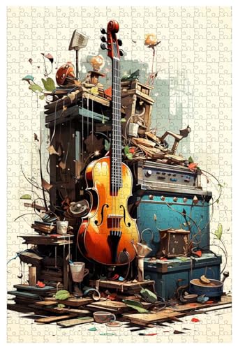 Puzzle für Erwachsene, 1000 Teile, aus Holz, für Cartoon-Musikinstrumente – Gitarre (D ; 1000) von Generic
