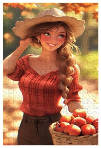 Puzzle für Erwachsene, 1000 Teile, aus Holz, für EIN glückliches Mädchen in der Herbsternte mit einem Apfelkorb und einem süßen Flanellhemd, Anime-Puzzles (B ; 500) von Generic