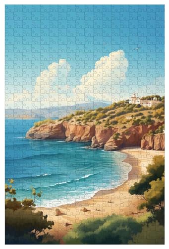 Puzzle für Erwachsene, 1000 Teile, aus Holz, für Leuchtturmhaus an der Küste am Meer, wunderschöne Landschaft (C ; 500) von Generic