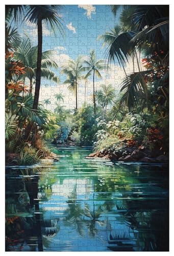 Puzzle für Erwachsene, 1000 Teile, aus Holz, für Subtropische Palmen spiegeln Sich auf dem friedlichen See, Landschaftspuzzle (B ; 1000) von Generic