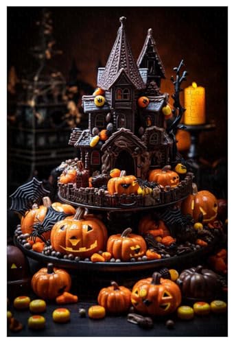 Puzzle für Erwachsene, 1000 Teile, aus Holz, für Teller gefüllt mit allerlei Halloween-Süßigkeiten (A ; 500) von Generic