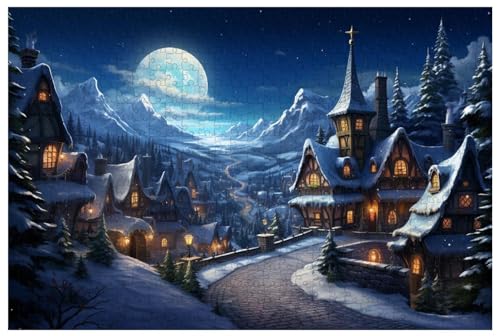 Puzzle für Erwachsene, 1000 Teile, aus Holz, für Weihnachtshaus in den Bergen bei Vollmond (D ; 500) von Generic