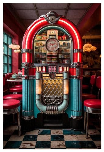 Puzzle für Erwachsene, 1000 Teile, aus Holz, für den Retro-Stil, farbenfrohe Restaurant-Jukebox (A ; 1000) von Generic