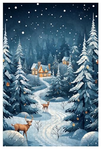 Puzzle für Erwachsene, 1000 Teile, aus Holz, für den süßen Weihnachtsmann und Hirsch im Schnee, mehrere Muster (C ; 500) von Generic