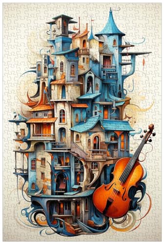 Puzzle für Erwachsene, 1000 Teile, aus Holz, für eine skurrile Zeichnung von Musik und Architektur, die durch die Gitarre harmoniert Werden. (A ; 1000) von Generic