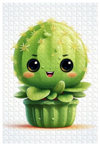 Puzzle für Erwachsene, 1000 Teile, aus Holz, für einen Kaktus mit niedlichen Blumen, die Oben blühen, Cartoon-Puzzle (E ; 500) von Generic