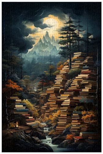 Puzzle für Erwachsene, 1000 Teile, aus Holz, für einen fantasievollen Wald aus verzauberten Büchern, jeder Stapel Bilderbücher ist in tiefen, satten Farben gehalten. (B ; 1000) von Generic