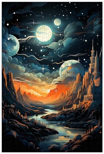 Puzzle für Erwachsene, 1000 Teile, aus Holz, für einen magischen Pinsel im Nachthimmel, der einen Sternenhimmel zeigt, der eine verzauberte Wüste erleuchtet. (C ; 500) von Generic