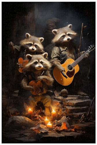 Puzzle für Erwachsene, 1000 Teile, aus Holz, für schelmische Waschbären, die eine Band bilden, um in fröhlichem Rhythmus Musikinstrumente zu Spielen. (A ; 1000) von Generic