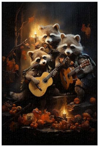 Puzzle für Erwachsene, 1000 Teile, aus Holz, für schelmische Waschbären, die eine Band bilden, um in fröhlichem Rhythmus Musikinstrumente zu Spielen. (C ; 1000) von Generic