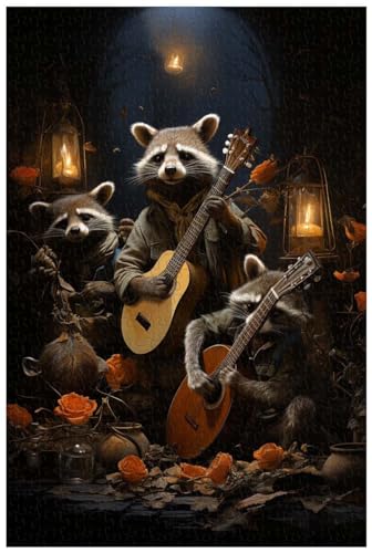 Puzzle für Erwachsene, 1000 Teile, aus Holz, für schelmische Waschbären, die eine Band bilden, um in fröhlichem Rhythmus Musikinstrumente zu Spielen. (D ; 1000) von Generic