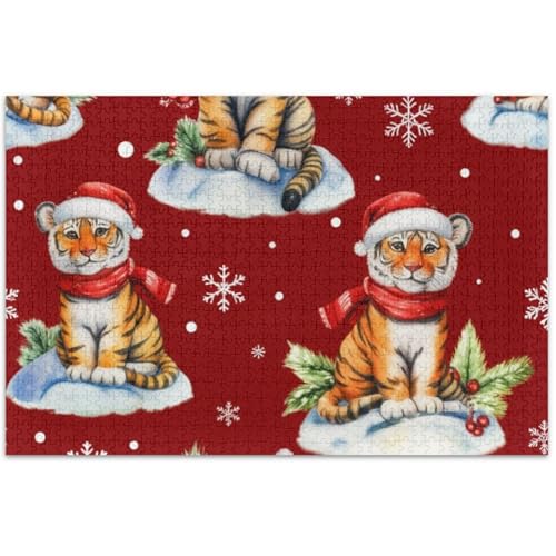 Puzzle für Erwachsene, 500 Teile, weiße Elefanten, Geschenke, Natur-Puzzle, Tiermalerei, Kunst, niedliche Tigerjunges, roter Weihnachtsmann, 50 x 37 cm von Generic