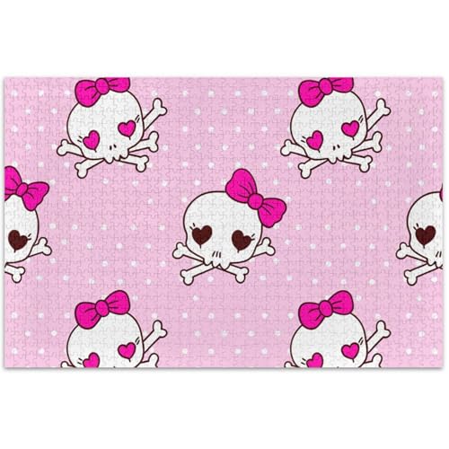 Puzzle für Erwachsene, 500 Teile für Erwachsene, Geschenke für weiße Elefanten, schwieriges Familienpuzzle, Tiermalerei, Kunst, niedliche Totenköpfe, Rosa, 50 x 37 cm von Generic