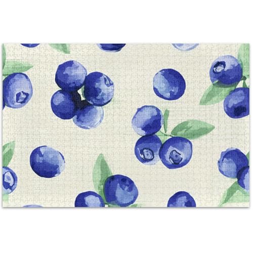 Puzzle für Erwachsene, Aquarell, Blaubeeren, Beige, Weiß, Elefant, einzigartiges Puzzle, Cartoon-Tier, 500 Teile von Generic