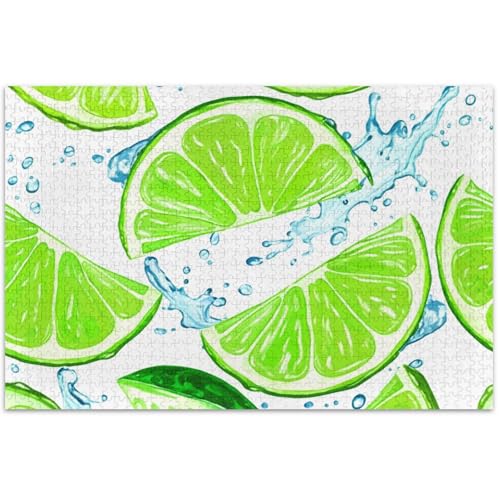 Puzzle für Erwachsene, Familie, weißer Elefant, Geschenke, Erwachsene, Kunst-Puzzle, Blume, Tierdruck, grüne Limettenscheiben, Wasserweiß, 500 Stück von Generic