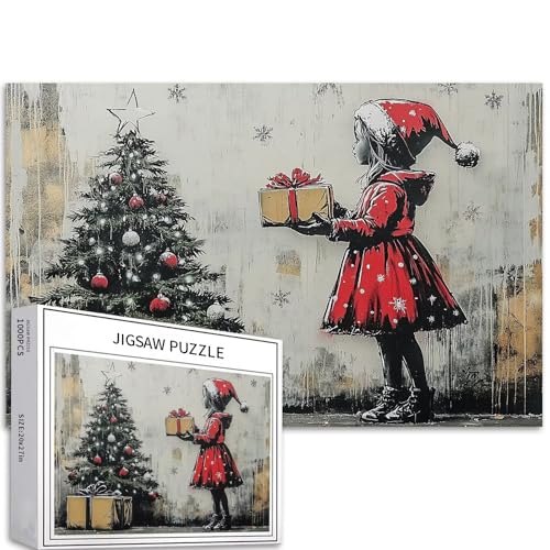 Puzzle für Erwachsene, Motiv: Kleines Mädchen und Weihnachtsbaum, 1000 Teile, Banksy-Stil, Puzzle, anspruchsvolle Familienaktivitäten, buntes Bastelpuzzle für Heimdekoration, Geschenke, 68 x 50 cm Puzzle für Erwachsene, Motiv: Kleines Mädchen und Weihnachtsbaum, 1000 Teile, Banksy-Stil, Puzzle, anspruchsvolle Familienaktivitäten, buntes Bastelpuzzle für Heimdekoration, Geschenke, 68 x 50 cm von Generic