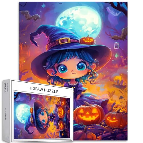 Puzzle für Erwachsene, Motiv: Mädchen als kleine Hexe verkleidet als kleine Hexe, 1000-teiliges Puzzle für Erwachsene, Kürbishintergrund, Kunst-Puzzle, bunt, DIY-Puzzles für Heimdekoration, Geschenke Puzzle für Erwachsene, Motiv: Mädchen als kleine Hexe verkleidet als kleine Hexe, 1000-teiliges Puzzle für Erwachsene, Kürbishintergrund, Kunst-Puzzle, bunt, DIY-Puzzles für Heimdekoration, Geschenke von Generic