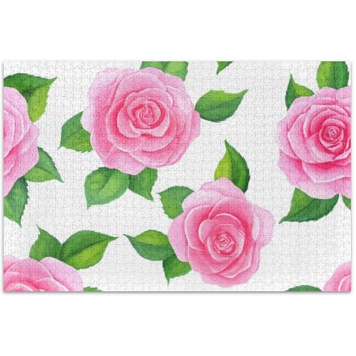 Puzzle für Erwachsene, Motiv: Rosen, grüne Blätter, 500 Teile, weiße Elefanten, Geschenke, einzigartiges Puzzle, Geschenke, Tierkunst-Puzzle, 500 x 37 cm von Generic