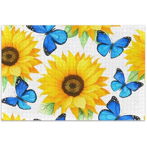 Puzzle für Erwachsene, lustige, lebendige gelbe Sonnenblumen, Schmetterlinge, lustiges Natur-Puzzle, Tierkunst-Dekor, 500 Teile von Generic