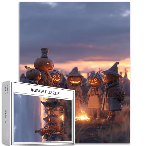 Puzzle für Kinder mit Kürbismasken, 1000 Teile für Erwachsene, Halloween-Fantasie-Stil, Kunst-Puzzle, buntes DIY-Puzzle, für Heimdekoration, Geschenke, Familienpuzzle, perfekt für Spieleabende, 50 x von Generic