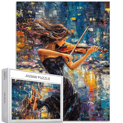 Puzzle für Mädchen, das Violine spielt, 1000 Teile für Erwachsene, Ölgemälde-Stil, Kunst-Puzzle, bunt, DIY-Puzzles für Heimdekoration, Geschenke, Familienpuzzle, perfekt für Spieleabende, 50 x 70 cm von Generic