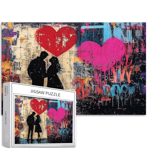 Puzzle für Paare, 1000 Teile, für Erwachsene, Straßenkunst, Banksy-Stil, Puzzle, anspruchsvolle Familienaktivitäten, buntes Bastelpuzzle für Heimdekoration, Geschenke, 68 x 50 cm Puzzle für Paare, 1000 Teile, für Erwachsene, Straßenkunst, Banksy-Stil, Puzzle, anspruchsvolle Familienaktivitäten, buntes Bastelpuzzle für Heimdekoration, Geschenke, 68 x 50 cm von Generic
