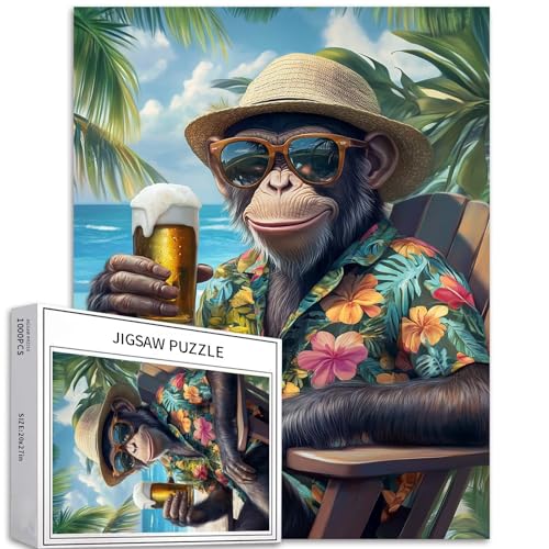 Puzzle mit Affe im Blumenhemd, 1000 Teile für Erwachsene, Strandurlaub, Kunst, Puzzle, Hemd, buntes DIY-Puzzle, für Heimdekoration, Geschenke, Familienpuzzle, perfekt für Spieleabende, 50 x 70 cm Puzzle mit Affe im Blumenhemd, 1000 Teile für Erwachsene, Strandurlaub, Kunst, Puzzle, Hemd, buntes DIY-Puzzle, für Heimdekoration, Geschenke, Familienpuzzle, perfekt für Spieleabende, 50 x 70 cm von Generic