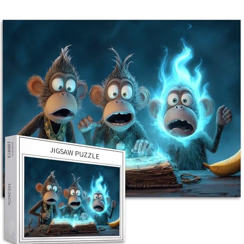 Puzzle mit Affenbeschwörung, Geisterbuch, 1000-teiliges Puzzle für Erwachsene, Halloween, magische Szene, Kunst-Puzzle, herausfordernde Familienaktivitäten, buntes DIY-Bastelpuzzle für Heimdekoration von Generic