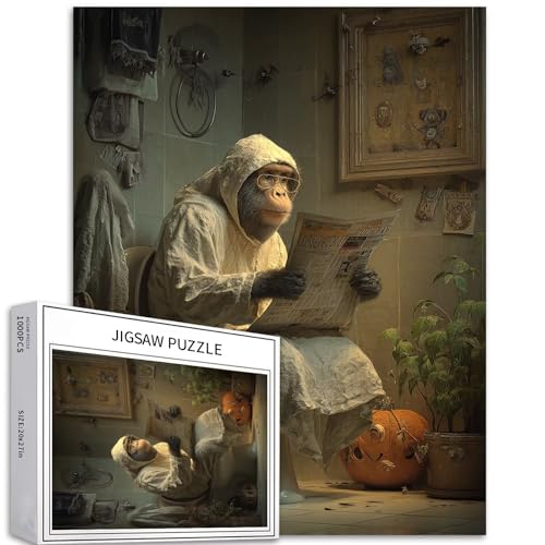 Puzzle mit Affengeist, 1000 Teile, für Erwachsene, Halloween, Badezimmer, Szene, Kunst, Puzzle, bunt, DIY-Puzzle, Heimdekoration, Geschenke, Familienpuzzle, perfekt für Spieleabende, 50 x 70 cm von Generic