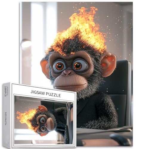 Puzzle mit Affenkopf auf Feuer, 1000 Teile, für Erwachsene, Büro, Szene, Kunst, Puzzle, bunt, DIY-Puzzle, Heimdekoration, Geschenke, Familienpuzzle, perfekt für Spielabende, 50 x 70 cm Puzzle mit Affenkopf auf Feuer, 1000 Teile, für Erwachsene, Büro, Szene, Kunst, Puzzle, bunt, DIY-Puzzle, Heimdekoration, Geschenke, Familienpuzzle, perfekt für Spielabende, 50 x 70 cm von Generic