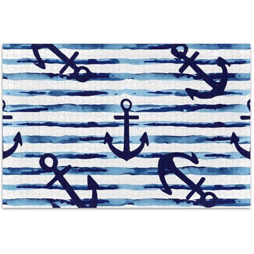 Puzzle mit Ankerstreifen, Marineblau, 500 Teile, für Erwachsene, weißer Elefant, Männer, Geschenke, einzigartige Tierkunst-Puzzle, 500 Stück von Generic