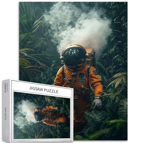 Puzzle mit Astronaut im tropischen Dschungel, 1000 Teile für Erwachsene, Dschungel-Hintergrund, Kunst-Puzzle, herausfordernde Familienaktivitäten, buntes Bastelpuzzle für Heimdekoration, Geschenke, 50 von Generic