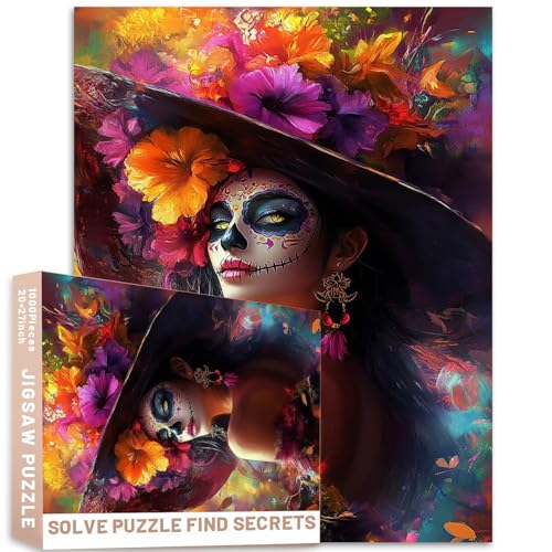 Puzzle mit Blumenhut, Zuckerschädel für Mädchen, 1000 Teile, Tag der Toten, Kunst, 68,6 x 50,8 cm, bunt, DIY-Puzzles für Heimdekoration, Geschenke, Familienpuzzle, perfekt für Spieleabende Puzzle mit Blumenhut, Zuckerschädel für Mädchen, 1000 Teile, Tag der Toten, Kunst, 68,6 x 50,8 cm, bunt, DIY-Puzzles für Heimdekoration, Geschenke, Familienpuzzle, perfekt für Spieleabende von Generic
